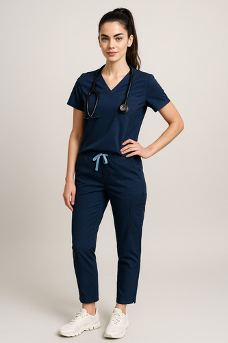 Bleufox Pijama Quirúrgica Dama Conjunto Uniforme Antifluido Azul Marino Lisa M
