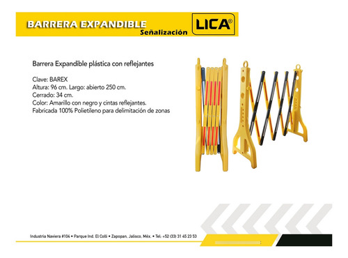 Barrera Plastica Reflejante Expandible De 34 A 250 Cm Lica