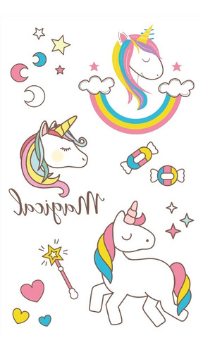 Imagen 9 de 10 de Tatuajes Temporales Tattoo Unicornio X10 Planchas Souvenir