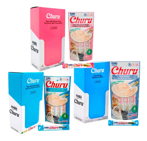 12pz Churu Premio Para Gato AtĂșn, Salmon Y Vieiras + Regalo