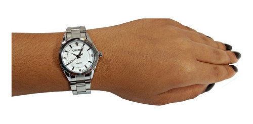 Relógio Feminino Pequeno Pulso Fino Prata Aço Fundo Branco