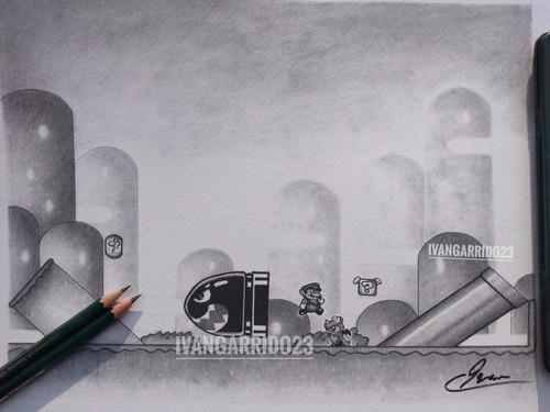 Dibujo De Super Mario Bros, Fine Art Print/ Arte (Usado)