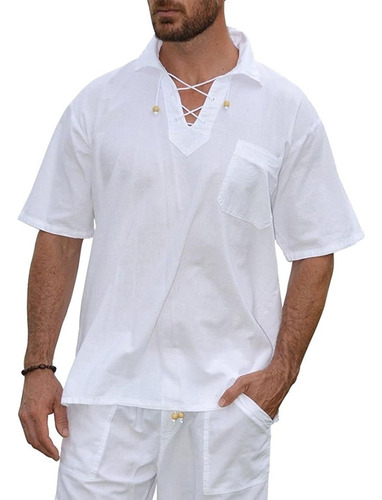 Camisa Blanca De Algodón Puro Para Hombre - Camisa Hippie In