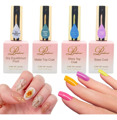 4pzs Kit Gel Base Coat Matte Top Coat Polygel Uñas Uv 15ml