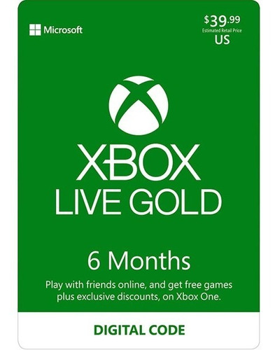 Tarjeta Xbox Live Gold Acceso Por 6 Meses [ Codigo Digital ]