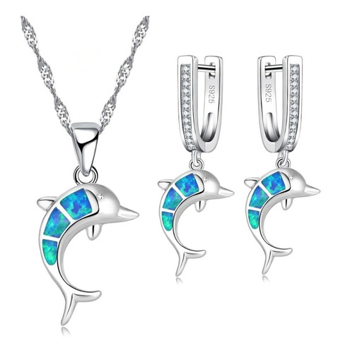 Aretes Colgantes + Collar Con Dije Con Diseño Delfín Amuleto