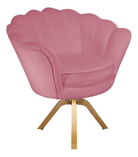 Poltrona Decor Pétala Base Giratória Madeira Suede Rosa