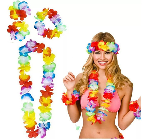 12 Collares De Flores Hawaiano Fiesta Hora Loca Manilla