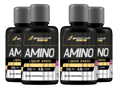 4x Amino Liquid 38000 - 480ml Potente Absorção Body Action Sabor Guaraná com Açaí