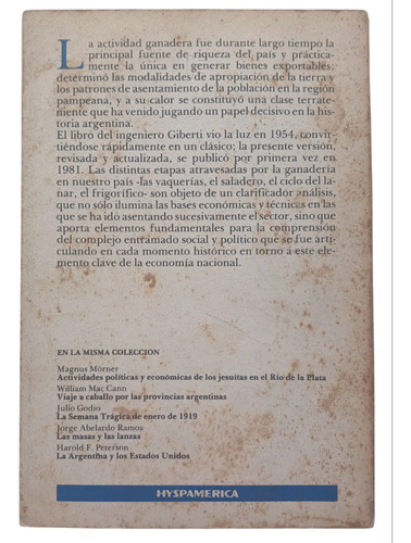 Historia Económica De La Ganadería Argentina - H. Giberti (Usado)