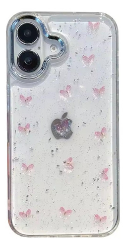 Funda Transparente Con Mariposas Rosa Azul Para iPhone 14 14 Pro 15 15 Pro 16 16 Pro
