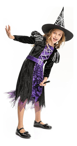 Witch Costume Girls Halloween Dress Outfit Cosplay Fairytale