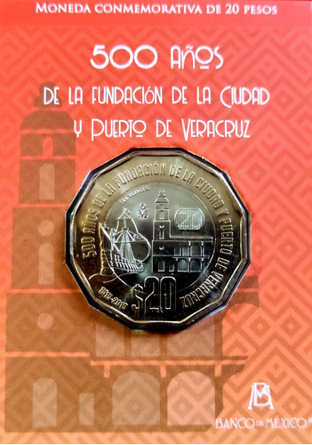 1 Moneda 20 Pesos Veracruz Sin Circular En Blíster Auténtico