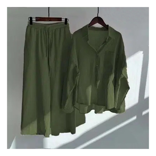 Conjunto De Camisa Y Pantalón De Lino Y Algodón Para Mujer
