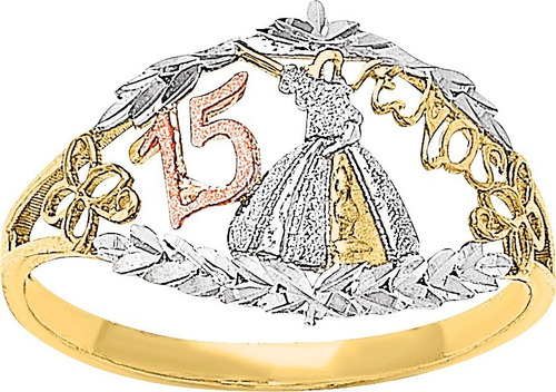 Imagen 1 de 4 de Set Xv Años Pulsera, Anillo, Dije, Cadena Oro 10k - 765