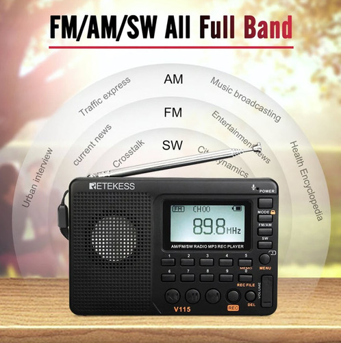 Rádio Retekess V115 F9205c Gravador Am Fm Sw Mp3 Com Bateria Cor Modelo Tx32 Azul-escuro Modelo Tx32 Azul-escuro
