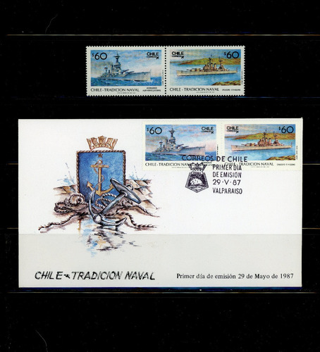 Sellos Postales De Chile. Serie Tradición Naval. Año 1987.