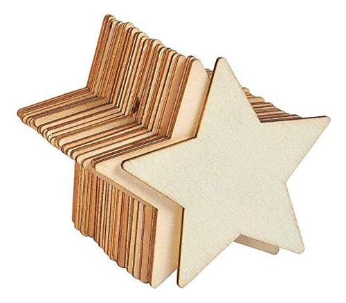 50pcs Star Shaped Wood Pieces Wooden Ornament, Wood Log...