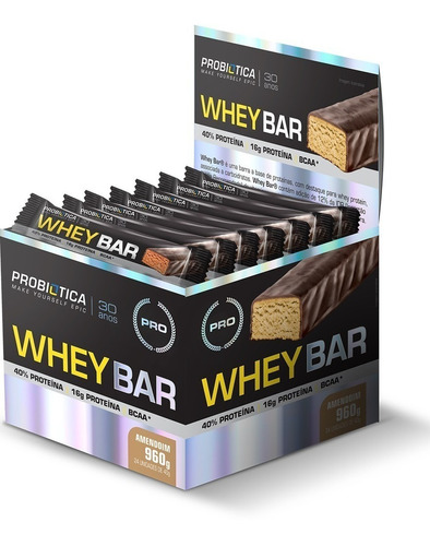 Whey Bar Low Carb - 24 Un. - Probiótica - Barra De Proteina Sabor Amendoim
