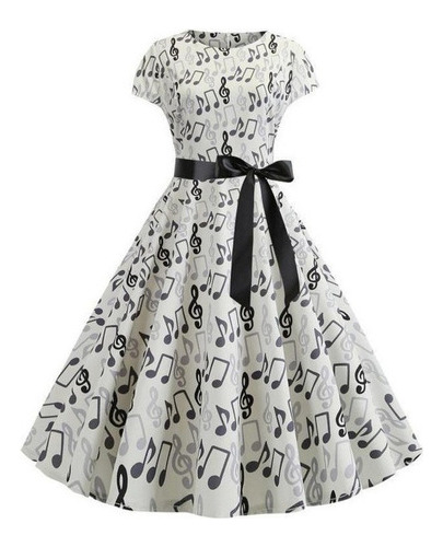 Vestido De Swing Vintage Con Notas Musicales De Los Años