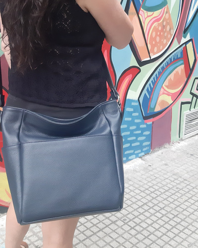 Bolso Cartera Antonella Color Azul 100% Cuero Genuino