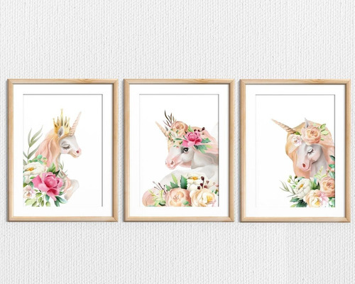 3 Cuadros Infantiles De Unicornios, Dormitorio Niña