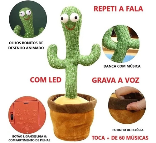 Imagem 2 de 7 de Cacto Falante Repete Voz Toca Música Dança Brinquedo Pelucia