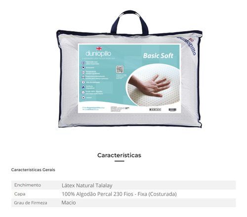 Travesseiro Dunlopillo Basic Soft - 100% Látex - Macio