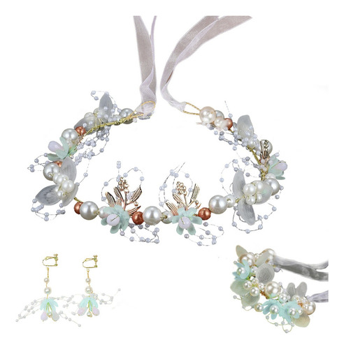 4 Accesorios Niñas Cabello Tiara Con Flores Perlas Cristal