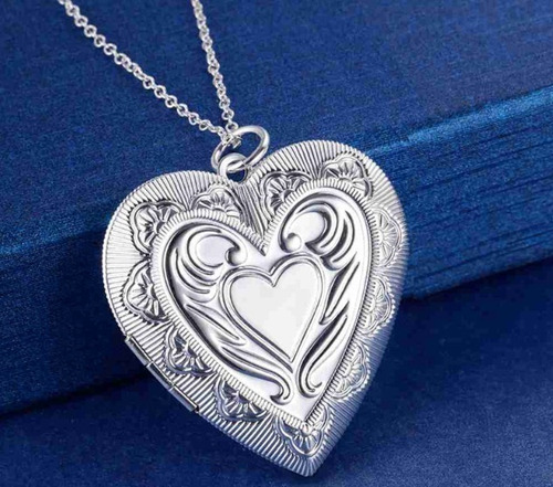 Imagen 2 de 3 de Collar Con Relicario De Marco De Foto Para Mujer, Plateado