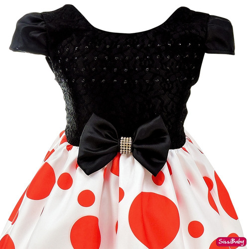 Imagem 4 de 7 de Vestido Infantil Minnie Vermelho Preto Baby Faixa Luva 1 A 4