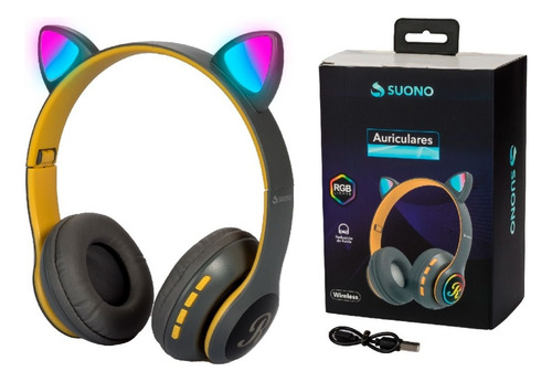 Auricular Vincha Inalámbri Bluetooth Orejas Gato Luz Led Rgb