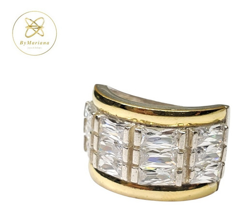 Imagen 5 de 9 de Anillo Plata Y Oro 4 Hileras Baguette Piedra Blanca