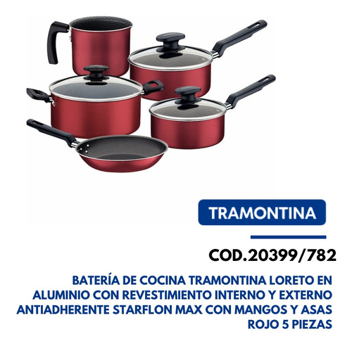  Juego De Ollas De Cocina Tramontina Loreto En Aluminio 5 Pz