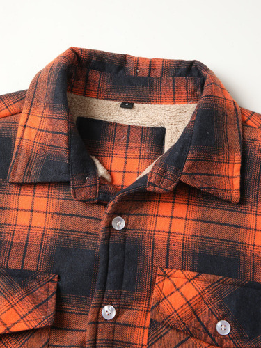 Chaqueta Tipo Camisa De Franela A Cuadros De Forro Polar Con