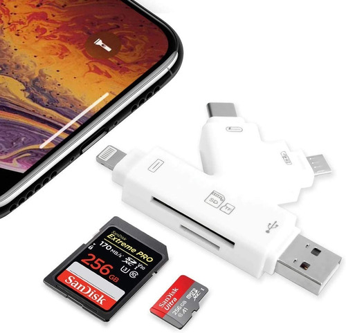 Imagen 3 de 9 de Lector Memoria Adaptador Lightning Usb C Otg Sd Micro Usb