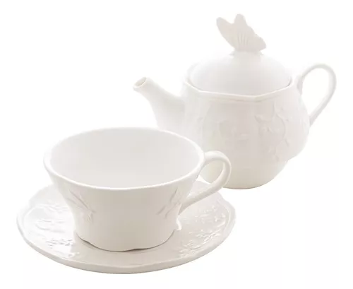 Jogo Chá E Café Porcelana Branco Butterfly 3 Pçs Envio Já