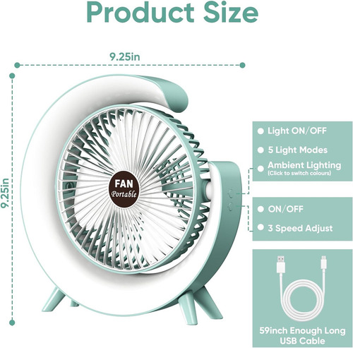 Ventilador De Escritorio Personal Con Luz Led