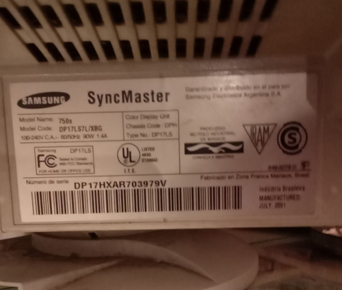 Monitor De Tv 17 Samsung Usado Exelente Funcionando Blanco (Usado)