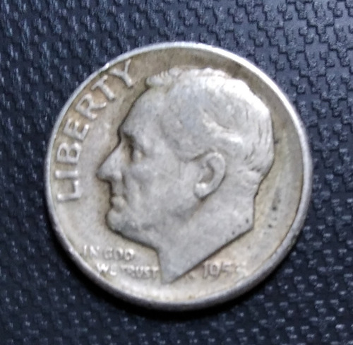 Moneda De 10 Centavos De Dólar, En Plata, Año 1955, Seca S