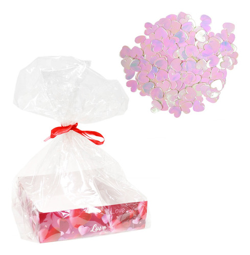 Set Enamorados San Valentin Con Confetti Iridiscente Corazon