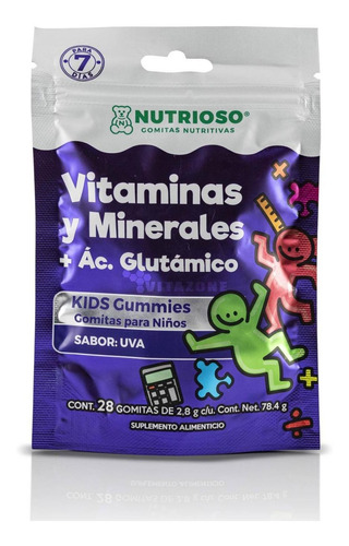 Vitaminas Para Niños Acido Glutámico 28 Gomas Uva Belabear