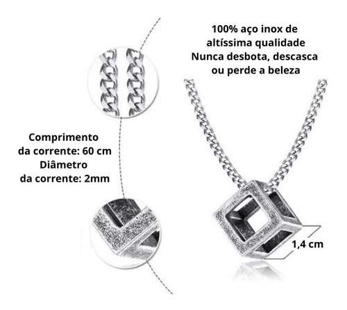 Imagem 5 de 5 de Colar Masculino Com Pingente Cubo