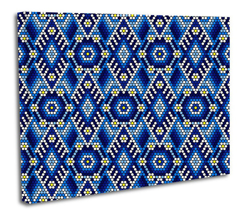 Cuadro Lienzo Canvas 60x80cm Arte Huichol Rombos Azules