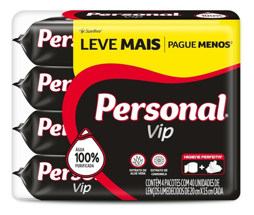 Lenços Umedecidos Personal Vip 4x40 Lencinhos Aloe Camomila
