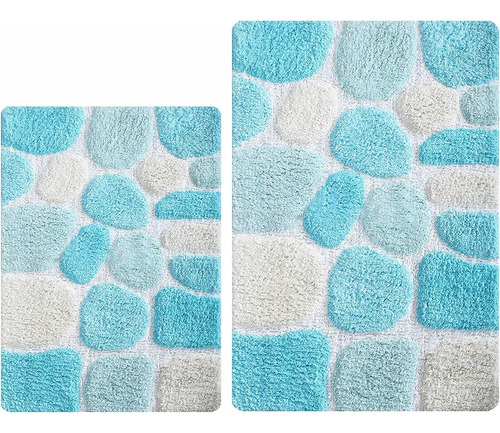 The Beer Valley Pebble Bath Rugs Set Of 2 21x32/17x34 Turquo