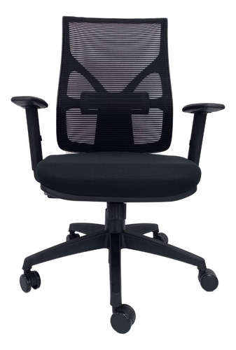 Sillon Ergonomico Cool Back Brazos Regulables Sin Cabezal Color Negro Tela Negra
