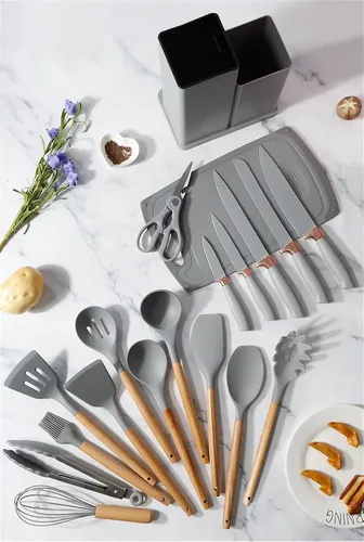 comprar Set 19 Utensilios Cocina Madera Silicona Resistente Al Calor