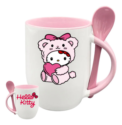 Taza Con Cuchara Hello Kitty 320ml Hello Kitty Osito Cerámic Rosa Hello Kitty