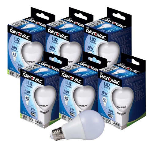 Lampara Led Luz Blanca Dia Rayovac 6w = 45w Pack 6un